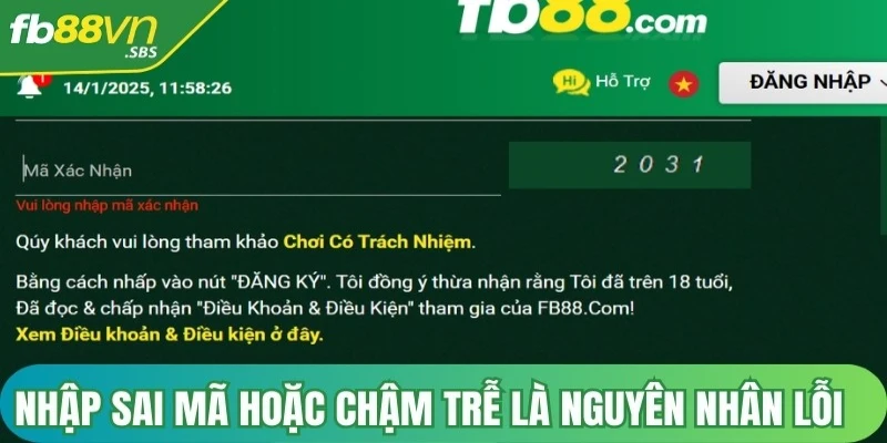 Nhập sai mã hoặc chậm trễ là nguyên nhân dẫn đến lỗi trong quá trình đăng ký