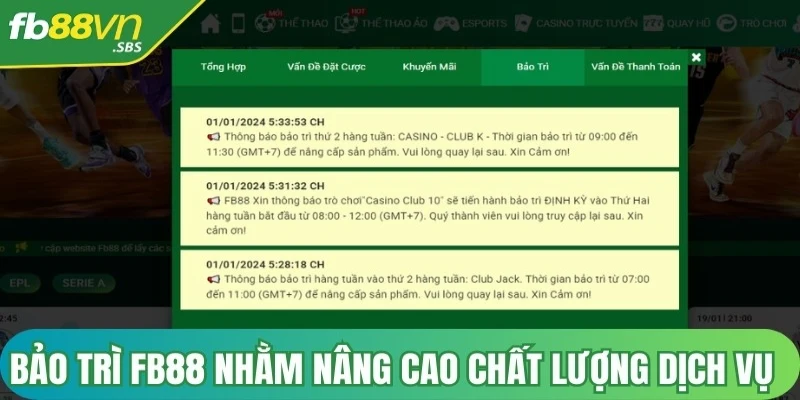 Bảo trì FB88 nhằm nâng cao chất lượng dịch vụ, mang lại trải nghiệm hoàn hảo 