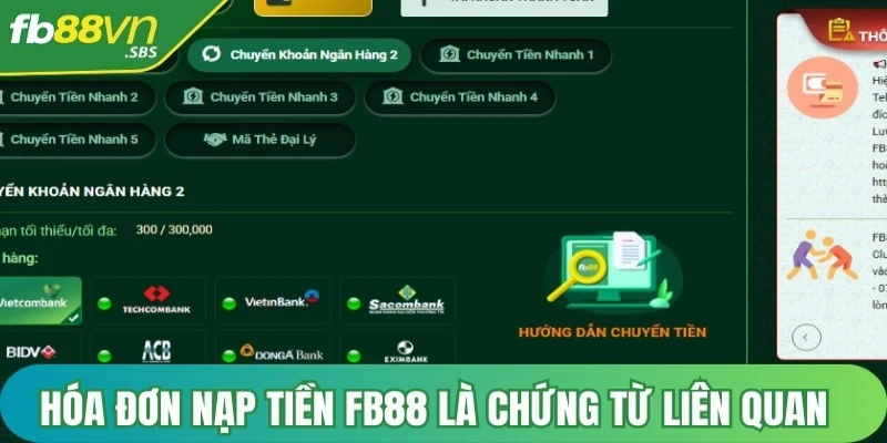 Hóa đơn nạp tiền FB88 là chứng từ liên quan đến giao dịch thanh toán cá cược 