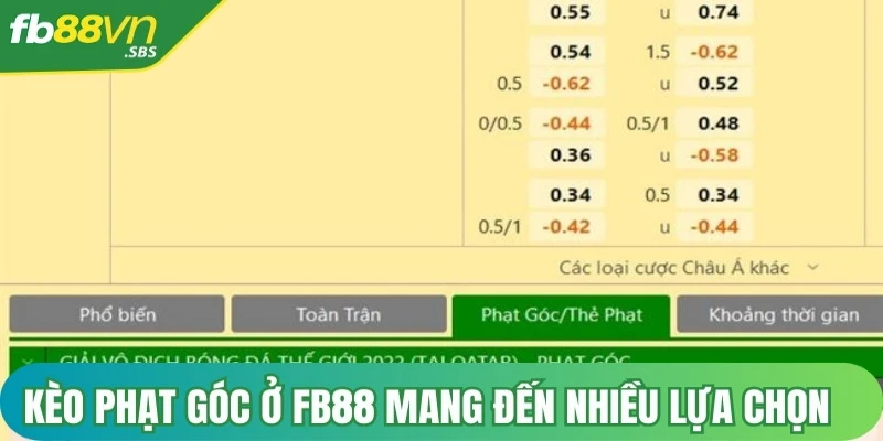 Kèo phạt góc ở FB88 mang đến nhiều lựa chọn hấp dẫn với hình thức cược đa dạng