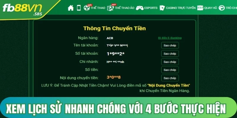 Xem lịch sử nạp rút tiền FB88 đơn giản, nhanh chóng với 4 bước thực hiện