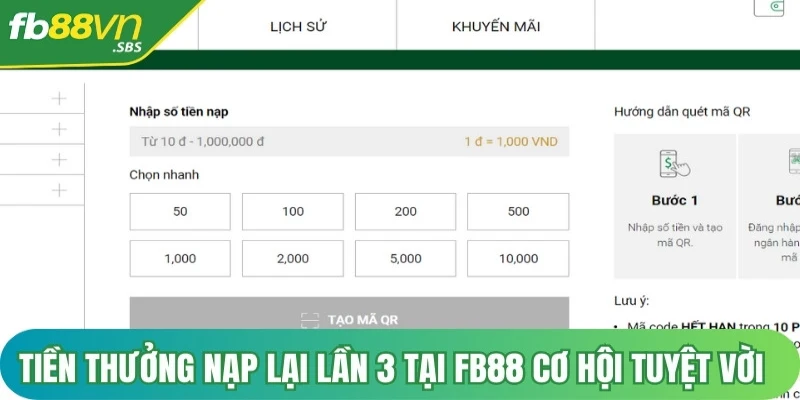 Chương trình tiền thưởng nạp lại lần 3 tại FB88 là cơ hội tuyệt vời 